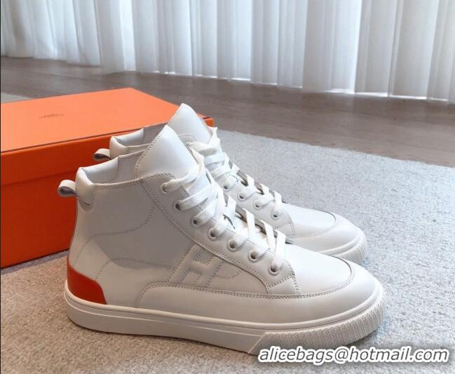 Stylish Hermes District Calfskin High Top Sneakers White 625004