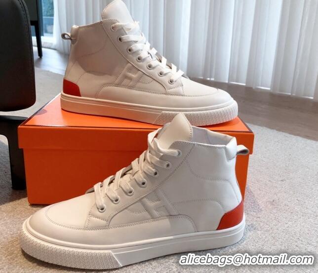 Stylish Hermes District Calfskin High Top Sneakers White 625004