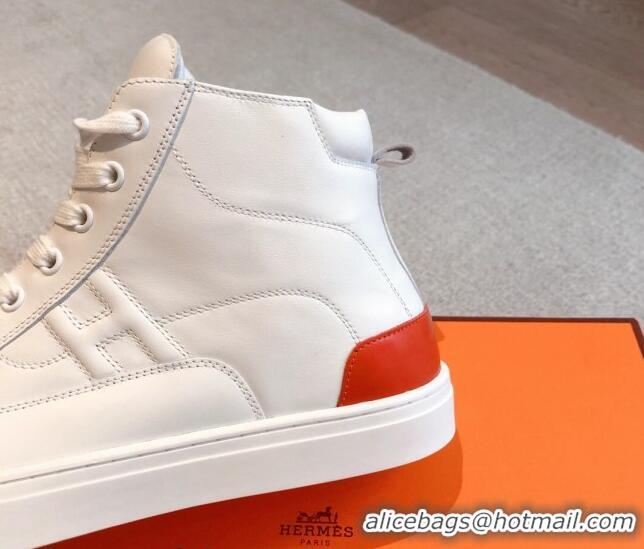 Stylish Hermes District Calfskin High Top Sneakers White 625004