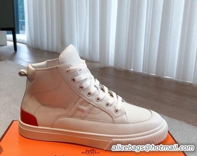 Stylish Hermes District Calfskin High Top Sneakers White 625004