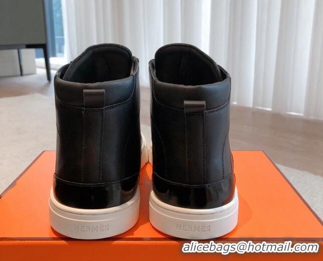 Sophisticated Hermes District Calfskin High Top Sneakers Black 625005