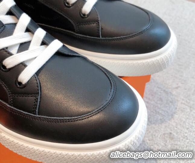 Sophisticated Hermes District Calfskin High Top Sneakers Black 625005