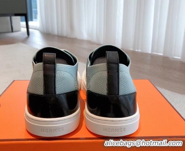 Duplicate Hermes Deep Sneakers in Knit and Calfskin Light Green 625007