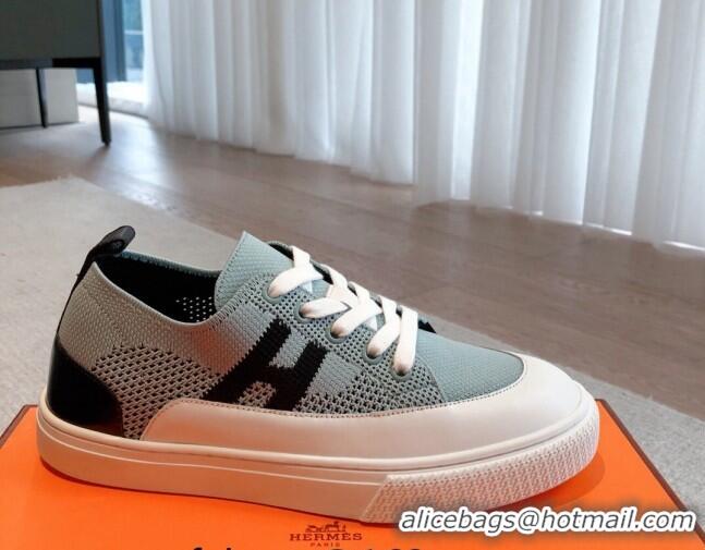 Duplicate Hermes Deep Sneakers in Knit and Calfskin Light Green 625007