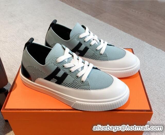 Duplicate Hermes Deep Sneakers in Knit and Calfskin Light Green 625007