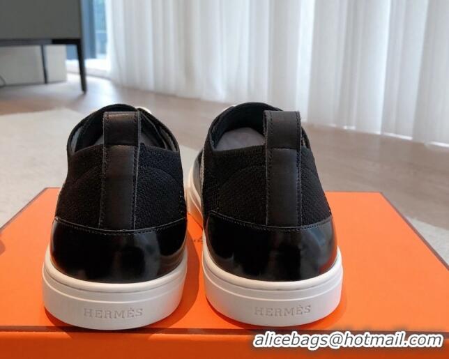 Luxury Hermes Deep Sneakers in Knit and Calfskin Black 625008