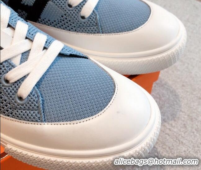 Top Design Hermes Deep Sneakers in Knit and Calfskin Blue 625009