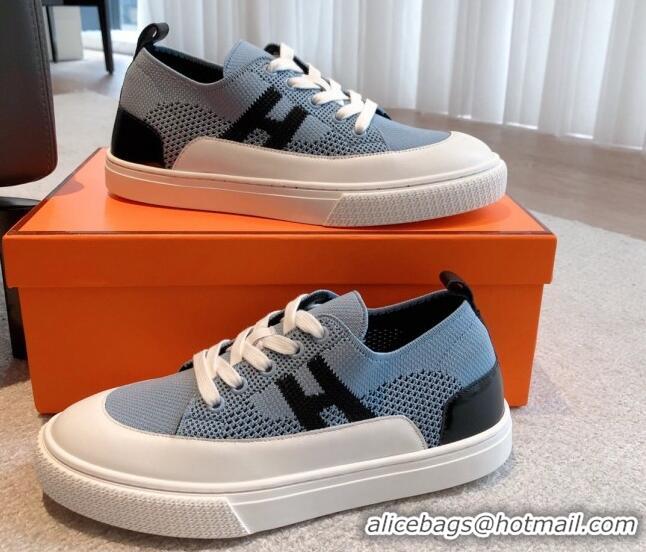 Top Design Hermes Deep Sneakers in Knit and Calfskin Blue 625009