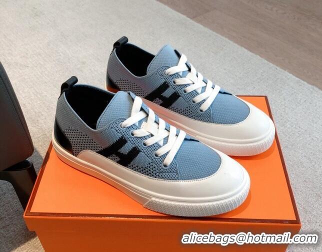 Top Design Hermes Deep Sneakers in Knit and Calfskin Blue 625009