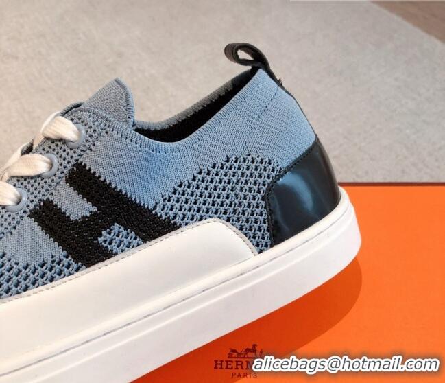 Top Design Hermes Deep Sneakers in Knit and Calfskin Blue 625009