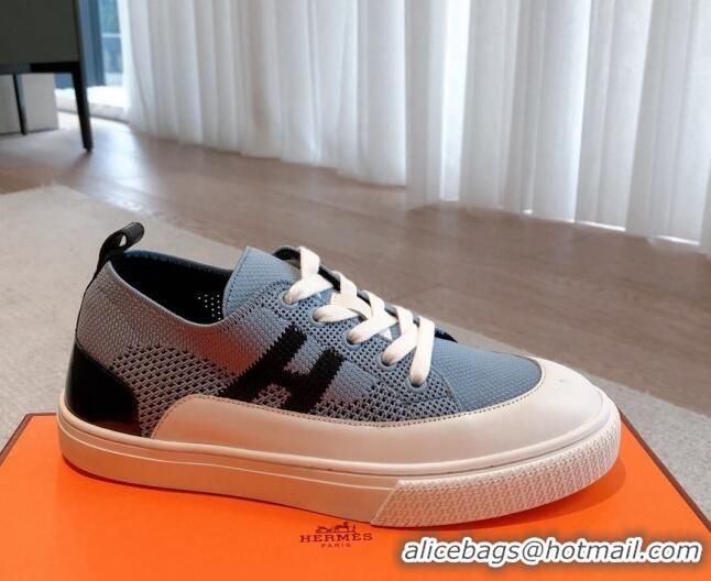 Top Design Hermes Deep Sneakers in Knit and Calfskin Blue 625009