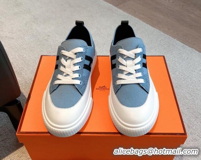 Top Design Hermes Deep Sneakers in Knit and Calfskin Blue 625009