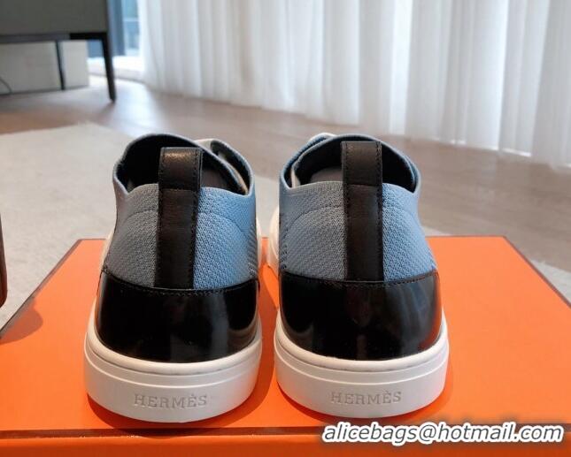 Top Design Hermes Deep Sneakers in Knit and Calfskin Blue 625009