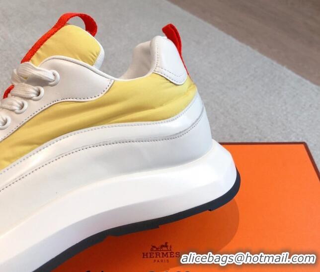 Popular Style Hermes Men's Gramme Sneakers in Parachute Fabric and Calfskin Yellow 625010