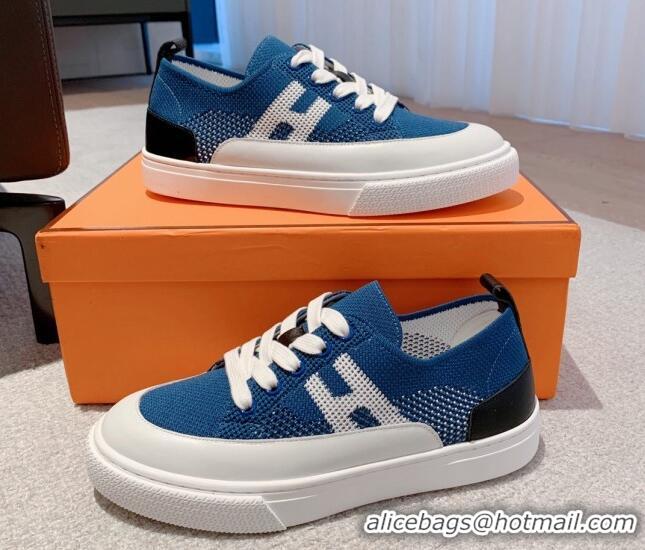 Grade Hermes Deep Sneakers in Knit and Calfskin Celeste Blue 625018