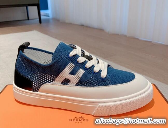 Grade Hermes Deep Sneakers in Knit and Calfskin Celeste Blue 625018