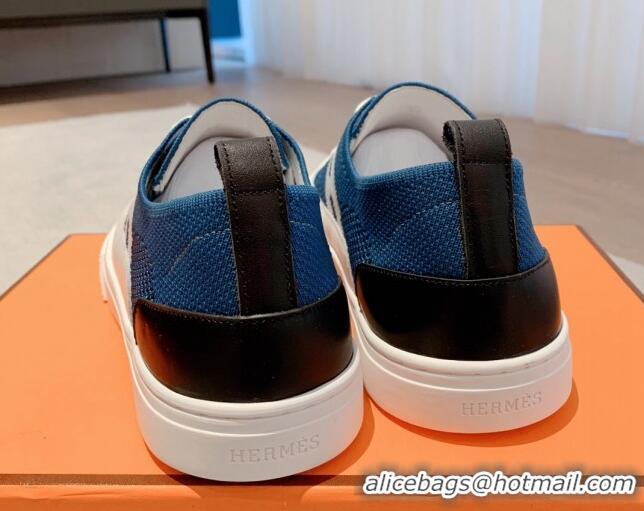 Grade Hermes Deep Sneakers in Knit and Calfskin Celeste Blue 625018