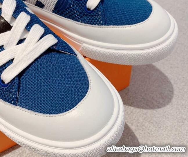 Grade Hermes Deep Sneakers in Knit and Calfskin Celeste Blue 625018