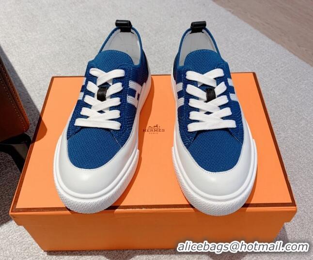 Grade Hermes Deep Sneakers in Knit and Calfskin Celeste Blue 625018