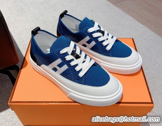 Grade Hermes Deep Sneakers in Knit and Calfskin Celeste Blue 625018