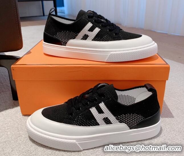 Classic Hot Hermes Deep Sneakers in Knit and Calfskin Black/White 625019