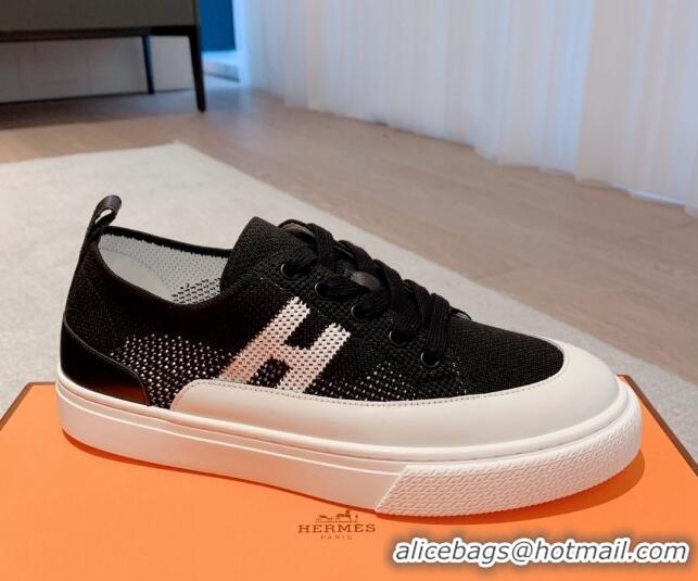 Classic Hot Hermes Deep Sneakers in Knit and Calfskin Black/White 625019