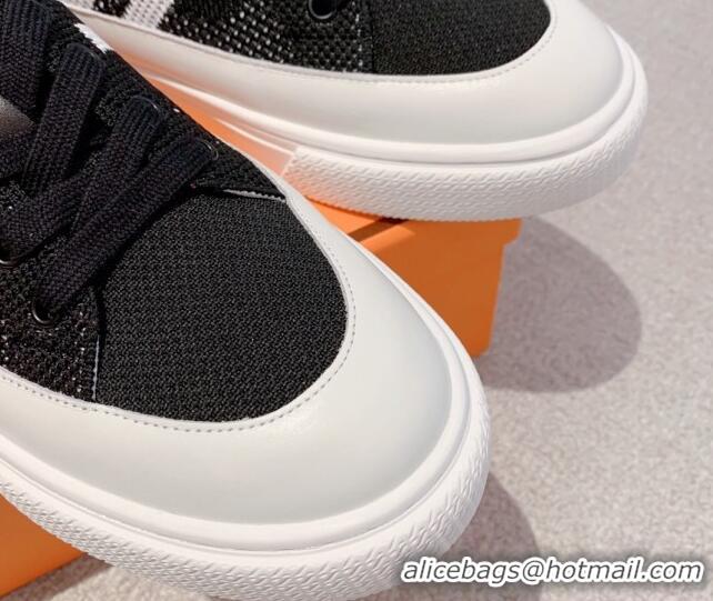 Classic Hot Hermes Deep Sneakers in Knit and Calfskin Black/White 625019