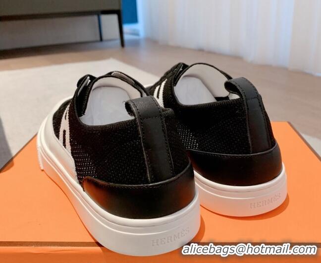 Classic Hot Hermes Deep Sneakers in Knit and Calfskin Black/White 625019