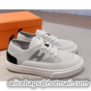 Best Price Hermes Deep Sneakers in Knit and Calfskin White 625020