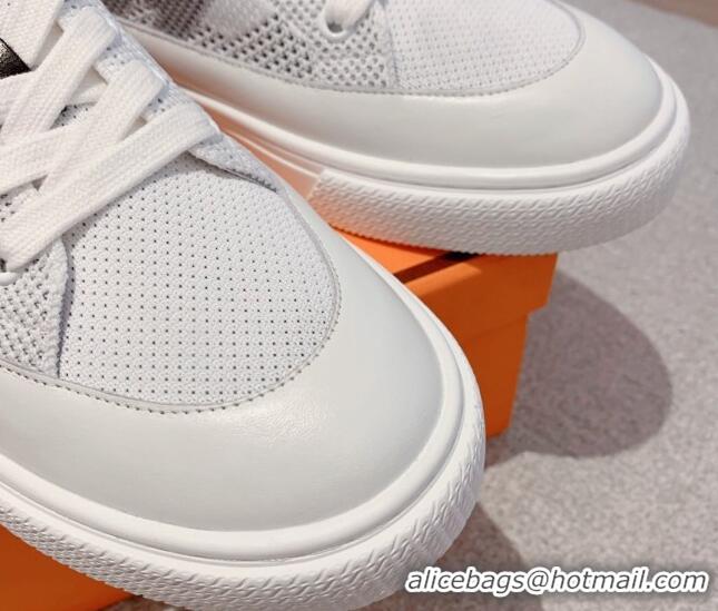 Best Price Hermes Deep Sneakers in Knit and Calfskin White 625020