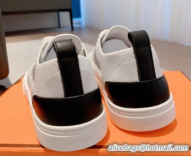 Best Price Hermes Deep Sneakers in Knit and Calfskin White 625020