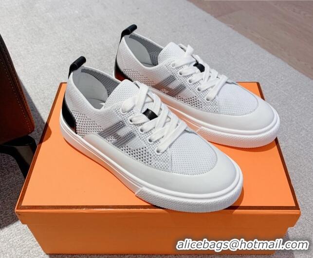 Best Price Hermes Deep Sneakers in Knit and Calfskin White 625020