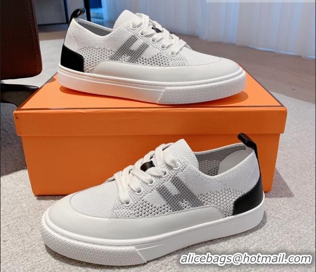 Best Price Hermes Deep Sneakers in Knit and Calfskin White 625020