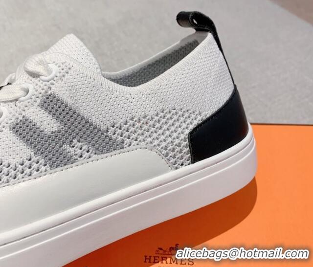 Best Price Hermes Deep Sneakers in Knit and Calfskin White 625020