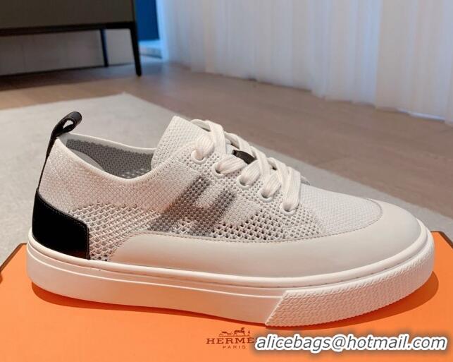 Best Price Hermes Deep Sneakers in Knit and Calfskin White 625020