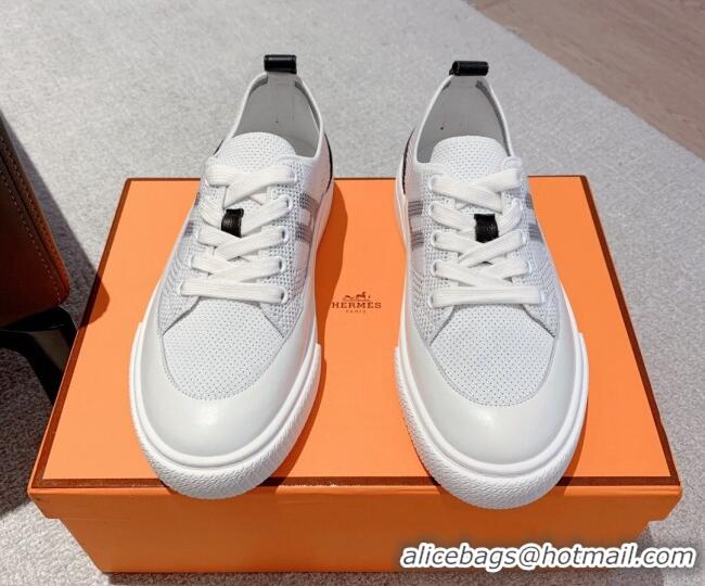 Best Price Hermes Deep Sneakers in Knit and Calfskin White 625020