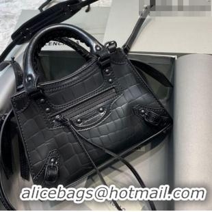 Grade Design Balenciaga Neo Classic Mini Bag in Maxi-Crocodile Embossed Calfskin 10440 All Black