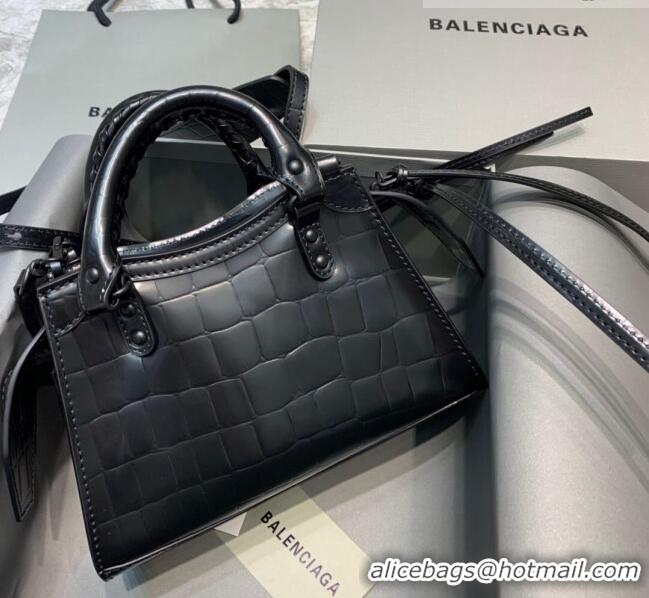 Grade Design Balenciaga Neo Classic Mini Bag in Maxi-Crocodile Embossed Calfskin 10440 All Black