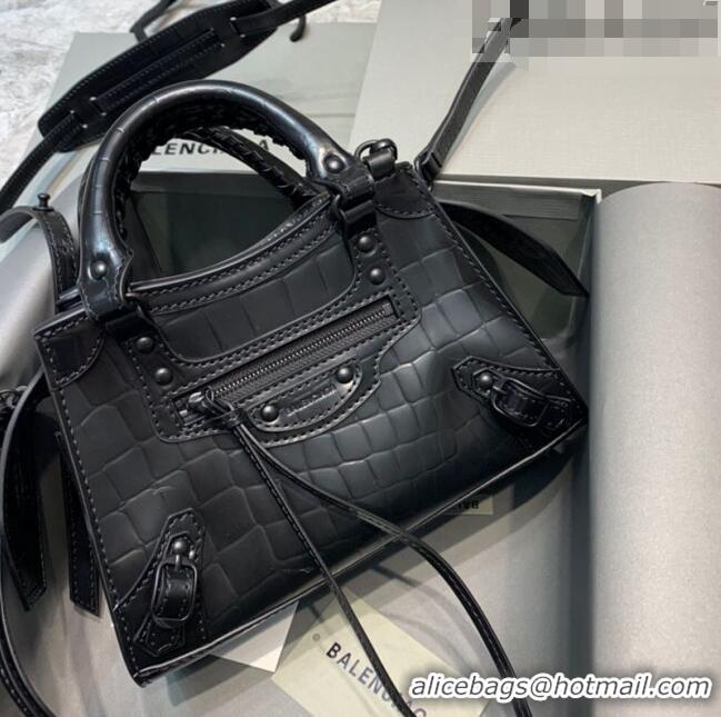 Grade Design Balenciaga Neo Classic Mini Bag in Maxi-Crocodile Embossed Calfskin 10440 All Black