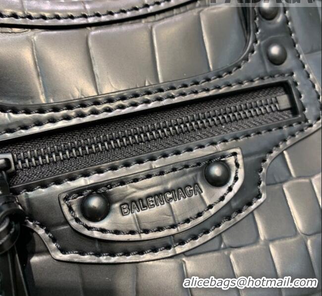 Grade Design Balenciaga Neo Classic Mini Bag in Maxi-Crocodile Embossed Calfskin 10440 All Black