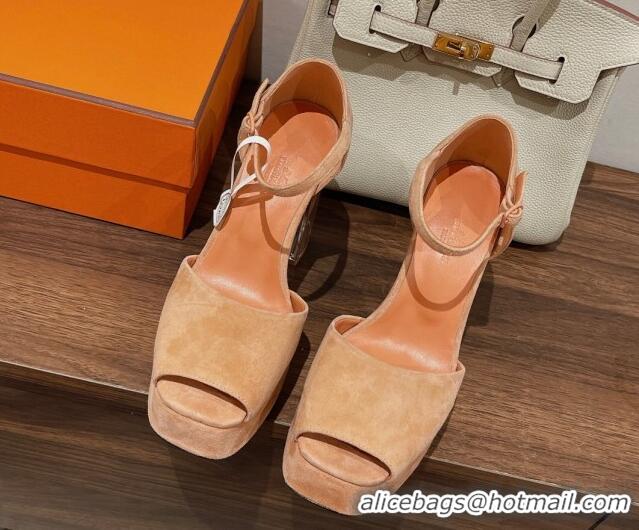 Purchase Hermes Fever Suede Platform Sandals 11cm Beige 625021 