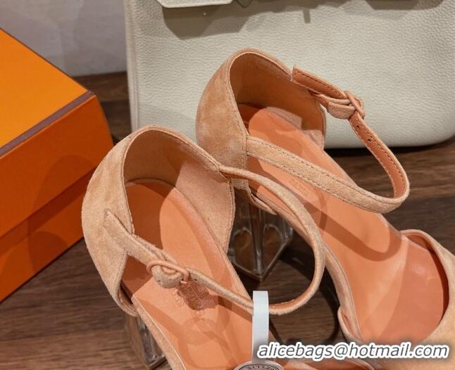 Purchase Hermes Fever Suede Platform Sandals 11cm Beige 625021 