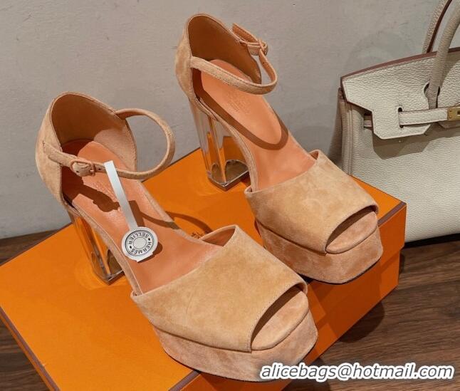 Purchase Hermes Fever Suede Platform Sandals 11cm Beige 625021 