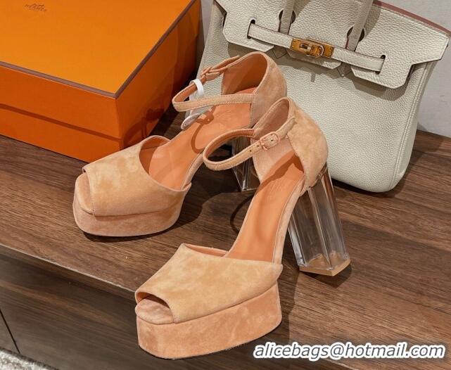 Purchase Hermes Fever Suede Platform Sandals 11cm Beige 625021 