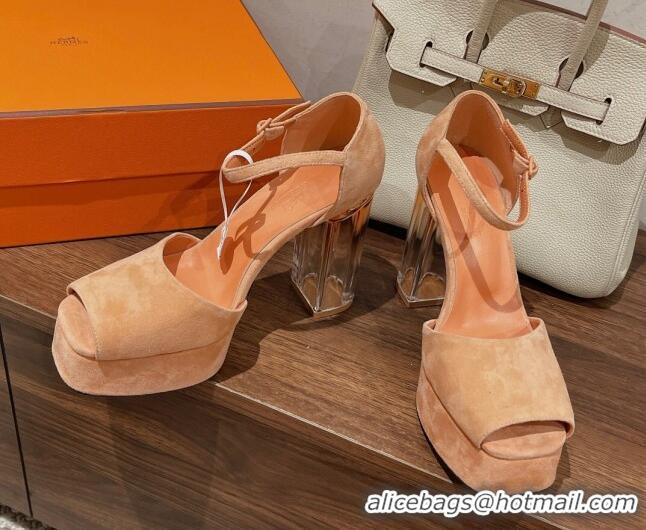 Purchase Hermes Fever Suede Platform Sandals 11cm Beige 625021 