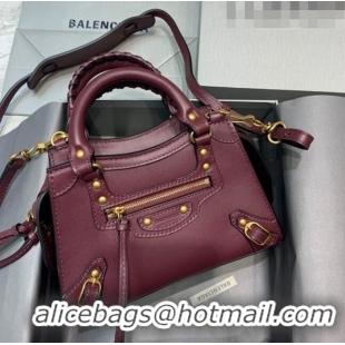 Super Quality Balenciaga Neo Classic Mini Top Handle Bag in Smooth Calfskin 10441 Burgundy/Gold