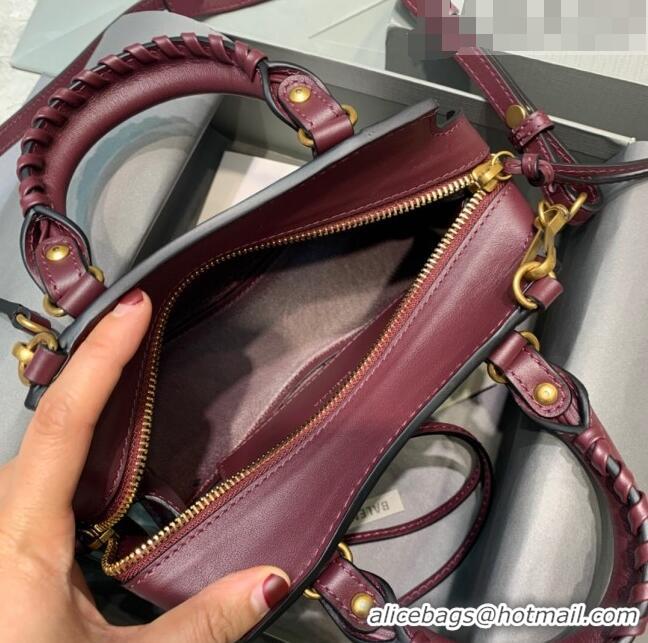 Super Quality Balenciaga Neo Classic Mini Top Handle Bag in Smooth Calfskin 10441 Burgundy/Gold