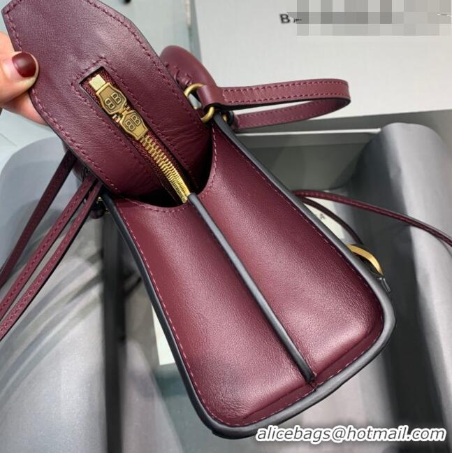 Super Quality Balenciaga Neo Classic Mini Top Handle Bag in Smooth Calfskin 10441 Burgundy/Gold