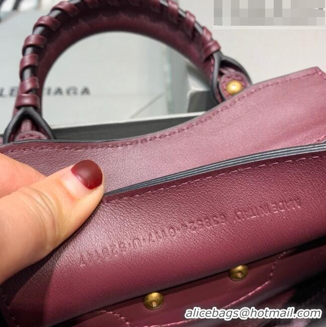 Super Quality Balenciaga Neo Classic Mini Top Handle Bag in Smooth Calfskin 10441 Burgundy/Gold