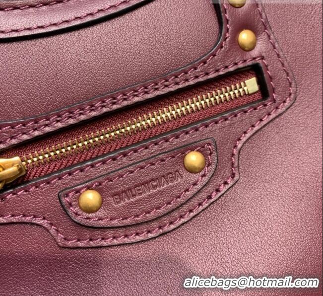 Super Quality Balenciaga Neo Classic Mini Top Handle Bag in Smooth Calfskin 10441 Burgundy/Gold